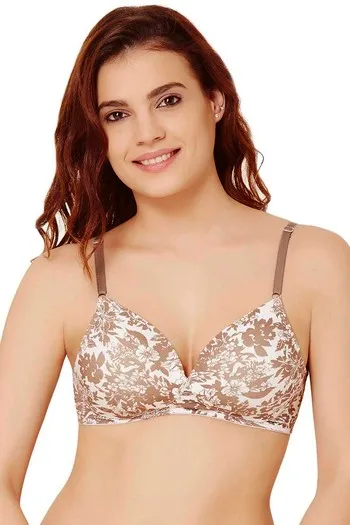Buy Rosaline Soft Cotton Padded Floral Bliss Wirefree Bra- Brown at Rs.599  online