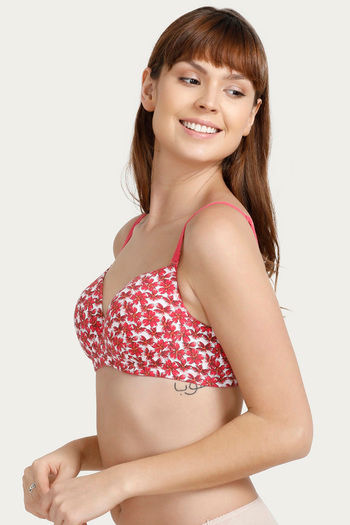 Rosaline Basics Padded Non Wired Medium Coverage T-Shirt Bra - Daisy Print