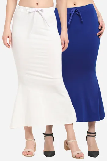 Buy Sugathari Flared Saree Shapewear - White Royal Blue at Rs.2499 online