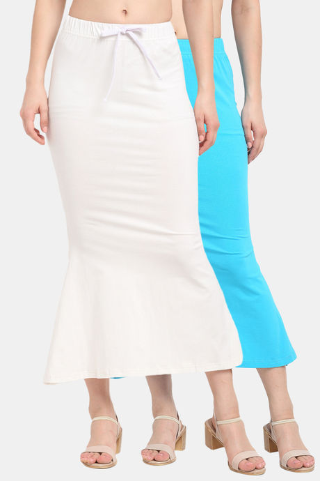 Buy Sugathari Flared Saree Shapewear - White Sky Blue at Rs.2499 online