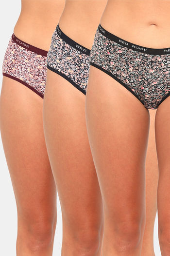 Buy Red Rose Medium Rise Full Coverage Hipster Panty (Pack of 3) - Multicolor