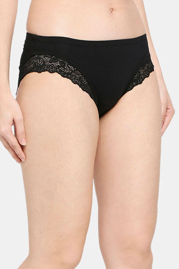 Red Rose Medium Rise Full Coverage Hipster Panty - Black