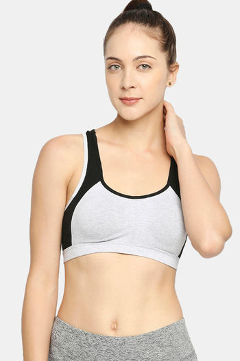 Buy Red Rose Medium Impact Sports Bra With Removable Padding - Grey
