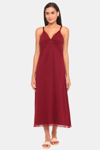 Buy Red Rose Cotton Night Dress - Red