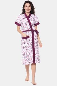 Buy Red Rose Terry Cotton Bathrobes - Wine Print