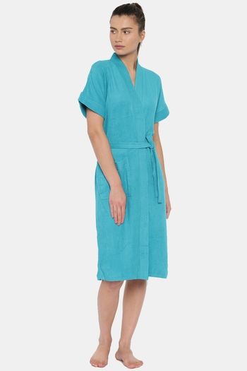 Buy Red Rose Terry Cotton Bathrobes - Blue