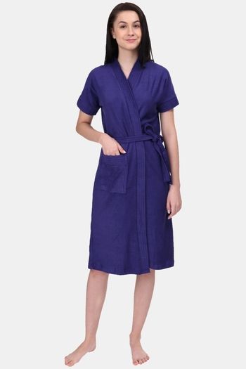Buy Red Rose Terry Cotton Bathrobes - Blue