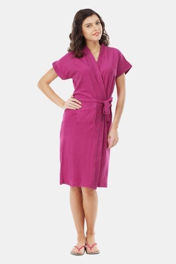 Buy Red Rose Terry Cotton Bathrobes - Magenta