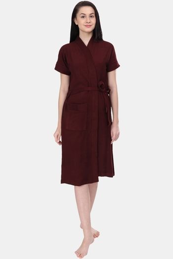 Buy Red Rose Terry Cotton Bathrobes - Maroon