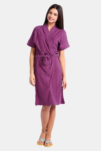 Buy Red Rose Terry Cotton Bathrobes - Purple