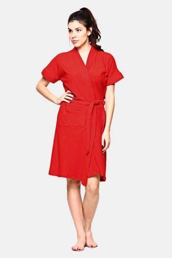 Buy Red Rose Terry Cotton Bathrobes - Red