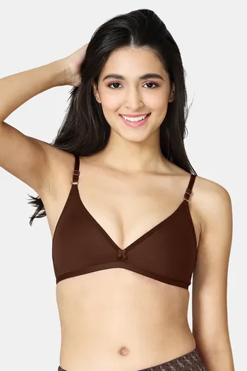 Buy Non-Padded Non-Wired Full Cup Everyday Bra in Brown - Cotton