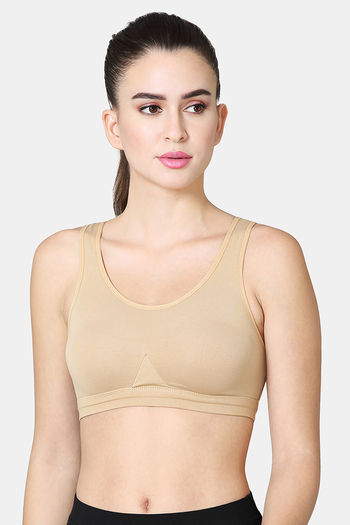 Buy splash Women's Cotton Non Padded Non-Wired Sports Bra  (115A_SKN_S_Beige_Small) at