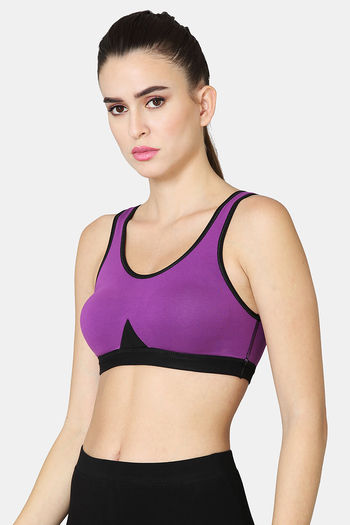 Buy Vstar Cotton Non Padded Sports Bra - Purpleglory Black at Rs.439 online