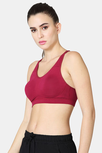 Zelocity Padded Front-Open Zipper Sports Bra With Removable Padding - Grey