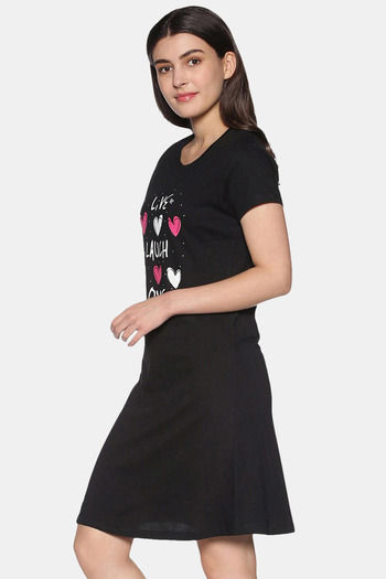 Buy Twin birds Cotton Knee Length Nightdress - Black White at Rs