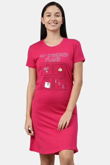 Buy Twin birds Cotton Knee Length Nightdress - Pink at Rs.599