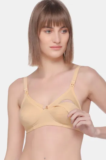 Mom To Be Women's Cotton Non-padded Beige Full Cup Feeding Bra