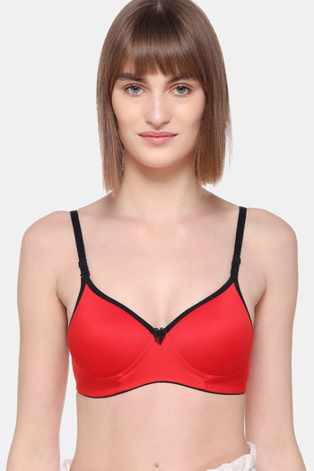 Buy PIECE OF COMFORT RED NON WIRED NON PADDED BRA AND BIKINI BOTTOM SET for  Women Online in India