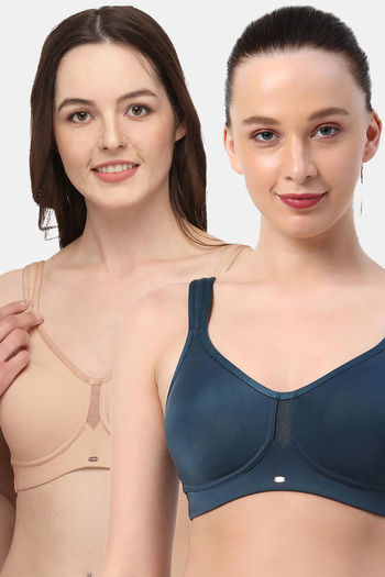 Buy Soie Double Layered Non Wired Full Coverage Minimiser Bra (Pack of 2) - Nude Blue
