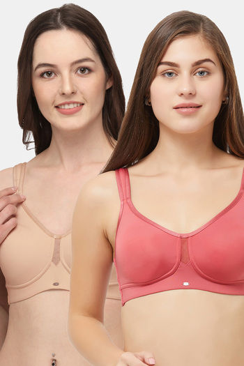 Buy Soie Double Layered Non Wired Full Coverage Minimiser Bra (Pack of 2) - Nude Cl Red