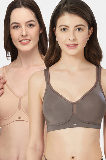 Buy Soie Double Layered Non Wired Full Coverage Minimiser Bra (Pack of 2) - Nude Waffle