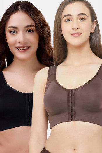 Buy Soie Double Layered Non Wired Full Coverage Super Support Bra (Pack of 2) - Black Fudge