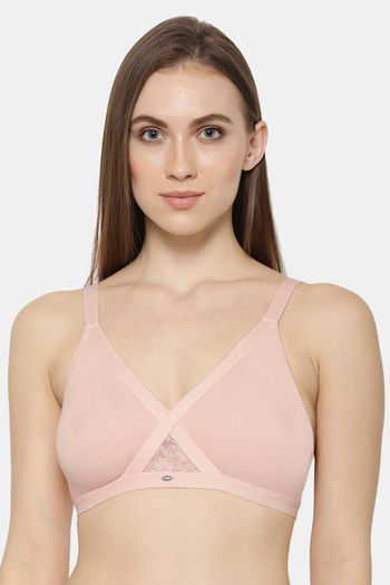 Buy Soie Full Coverage Cross Over Non Padded Non Wired Bra - Peach