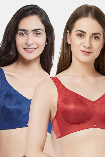 Buy Non-Padded Non-Wired Full Cup Printed Bra in Red - 100% Cotton