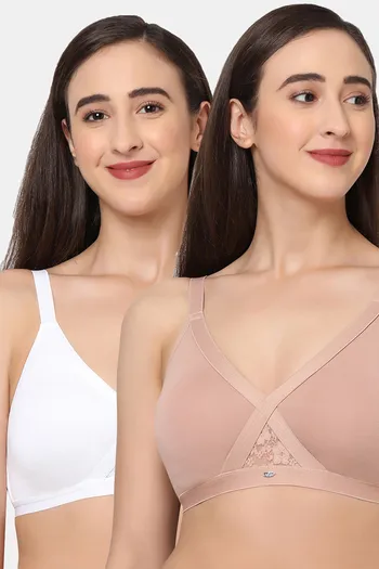 Buy Soie Full Coverage Cross Over Non Padded Non Wired Bra (Pack Of 2) -  Assorted at Rs.1332 online