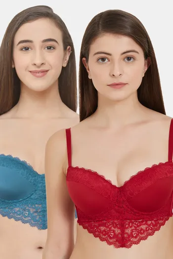 Buy Soie Medium Coverage Padded Wired Lace Demi Cup Bra (Pack Of 2) -  Assorted at Rs.2061 online