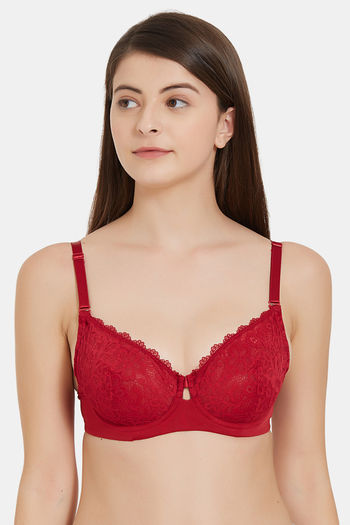 Lace Padded Cup Bra Red