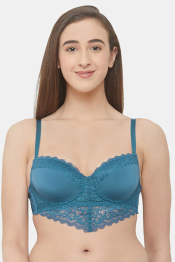 Buy Soie Medium Coverage Padded Wired Lace Demi Cup Bra - Moroccan