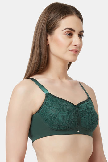 Buy Soie Full Coverage Padded Non-Wired Lace Bra - Green Jungle at