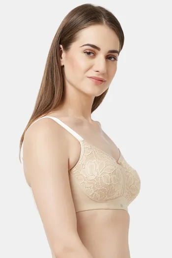 Buy Soie Full Coverage Padded Non-Wired Lace Bra - Nude at Rs.1190 online