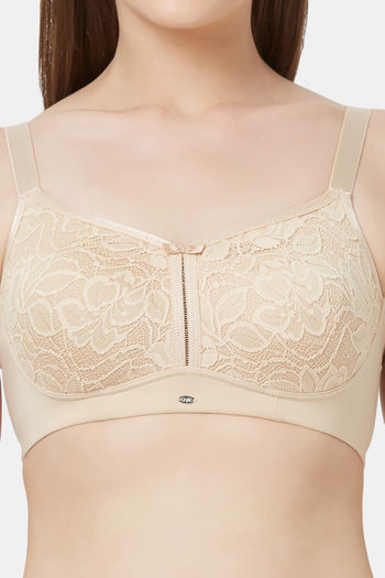 Buy Soie Full Coverage Padded Non-Wired Lace Bra - Nude at Rs.1190