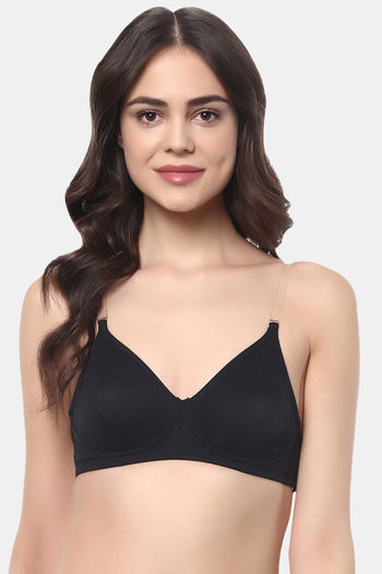 Buy Soie Double Layered Non Wired Medium Coverage Bra - Black at