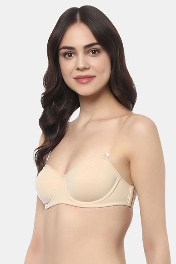 Buy SOIE- Beige medium coverage padded wired strapless bra with