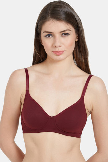 Buy Soie Single Layered Non Wired Medium Coverage Bra - Maroon at