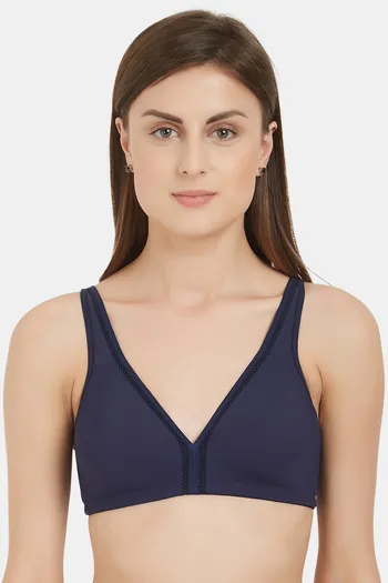 Buy Soie Double Layered Non Wired Medium Coverage Bra - Navy Blue