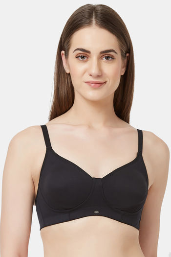 Buy Soie Single Layered Non Wired Full Coverage Bra - Black at Rs.494  online