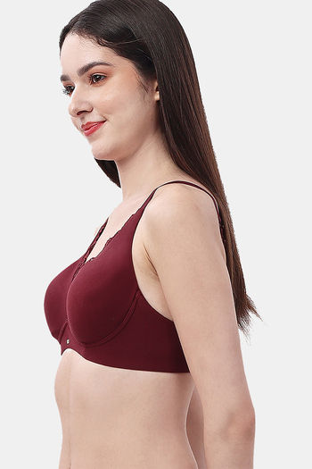 Buy Soie Single Layered Non Wired Medium Coverage Lace Bra - Wine at Rs.840  online