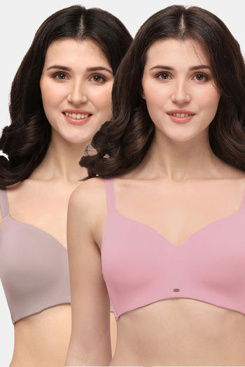 Buy Soie Padded Non Wired Full Coverage T-Shirt Bra (Pack of 2) - Multicolor