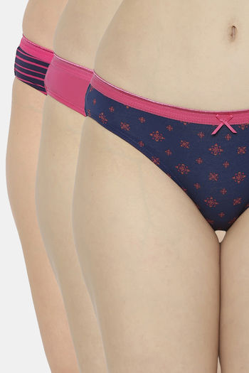 Buy Soie Half Coverage Low Rise Bikini Panty (Pack of 3) - Purple Pink Blue