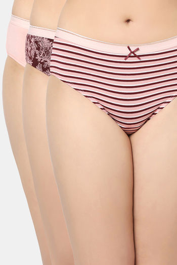 Buy Soie Half Coverage Mid Rise Hipster Panty (Pack of 3) - Assorted Brown Pink