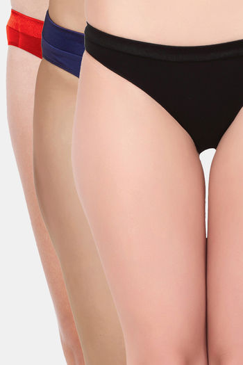 Buy Soie Medium Rise Half Coverage Bikini Panty (Pack of 3) - Assorted