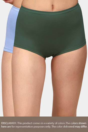 Buy Soie High Rise Full Coverage Solid Colour Cotton Stretch Boyshorts (Pack of 2) - Multicolor