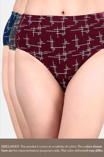 Buy Soie High Waist Full Coverage Printed Cotton Briefs (Pack of 3) - Multicolor