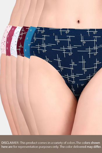 Buy Soie High Rise Full Coverage Printed Stretch Cotton Hipster Panty (Pack of 6) - Multicolor