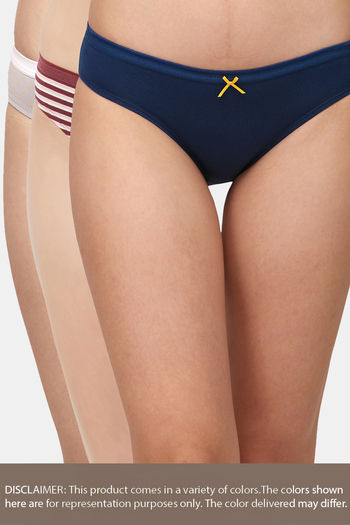 Buy Soie Mid Rise Medium Coverage Solid and Printed Cotton Stretch Brief Panty (Pack of 3) - Multicolor